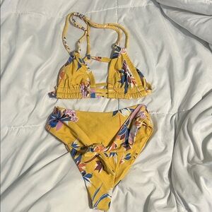 Montce Yellow Floral Bikini Set with Blue and Purple Accents